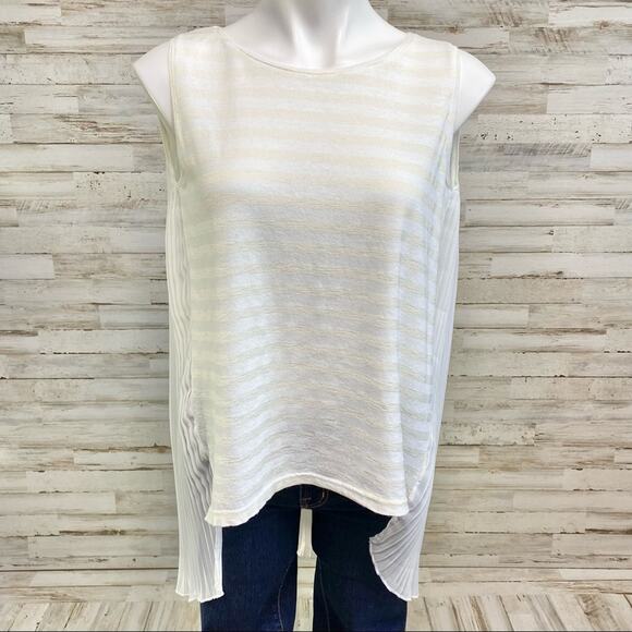 Ipekyol Sleeveless Striped Top Womens Size XS White Cream Chiffon Pleated Back - Picture 2 of 11